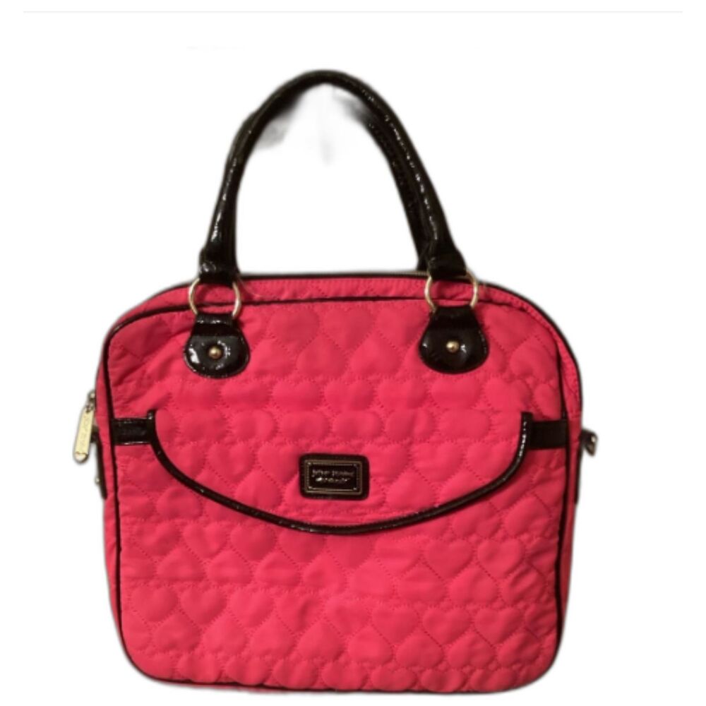 Betsey Johnson Y2K Hot pink Heart Quilted Laptop messenger Bag